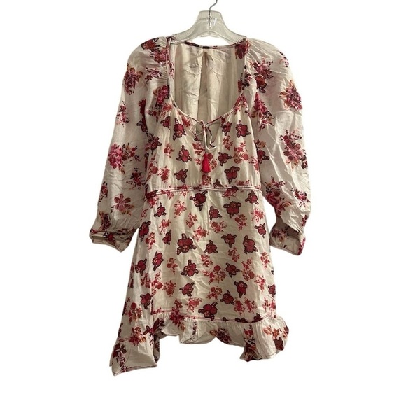 Free People Camella Mini Dress M Ivory and Pink Floral Bohemian 3/4 Sleeve - Picture 16 of 16